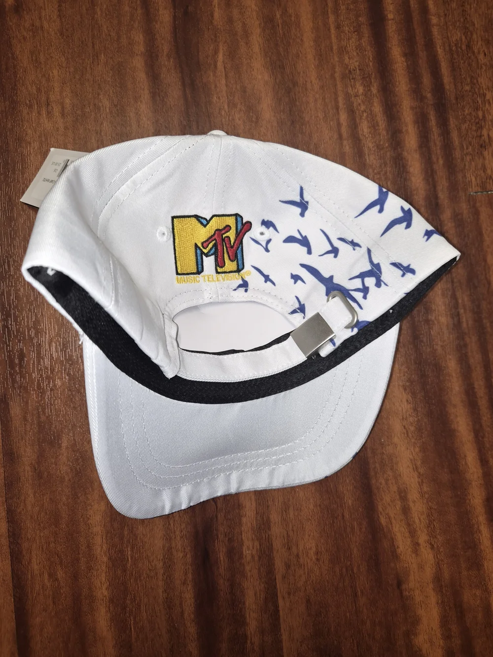 Aaliyah White Kids' Hat with Blue Script and Bird Accents